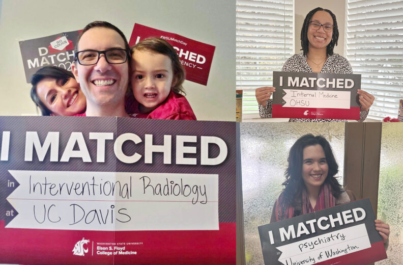 Evan Thomas, Gabriela Leon, and Shayla Reid holding their I matched signs.