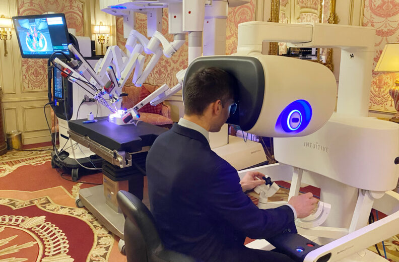 MD Student Steven Green at the robot console. 