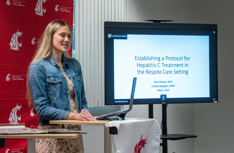 MD Student Anna Duncan giving a presentation at MD Program Showcase.