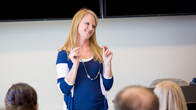 Professor teaching a sign language class