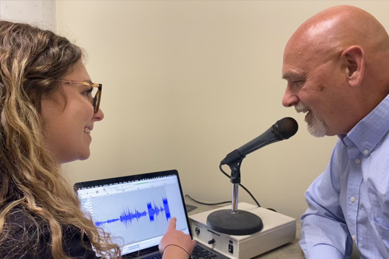 student giving speech test to a patient