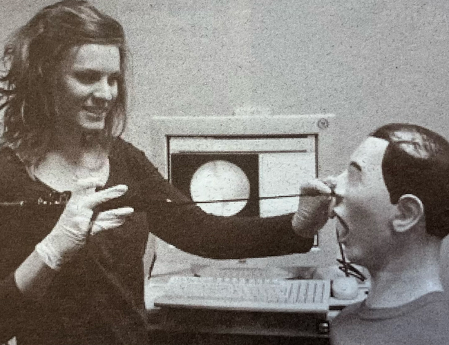 Student preforming an Endoscopy training on a mannequin.