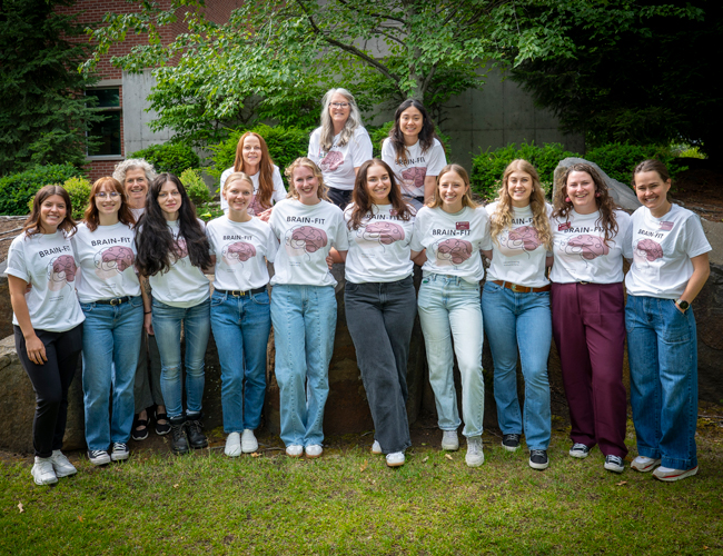 Group of SHS students during Brain Fit summer camp outside on campus.