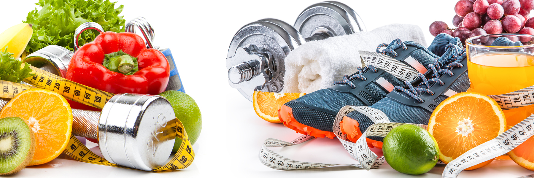 Fruit, vegetables, and exercise equipment