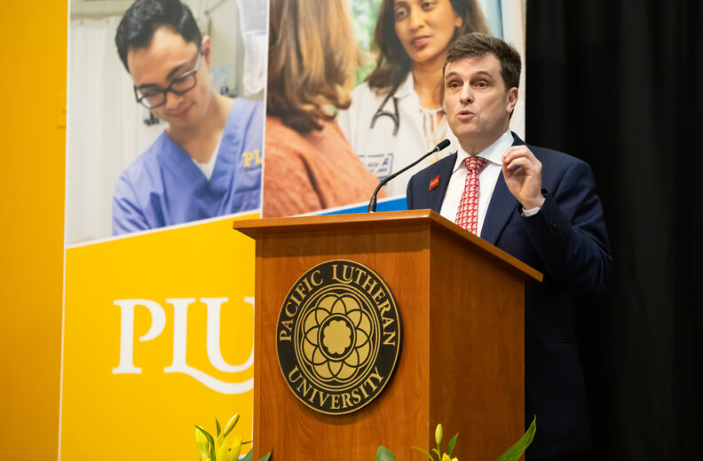 Dean Jim Record talking at Partnership Announcement.