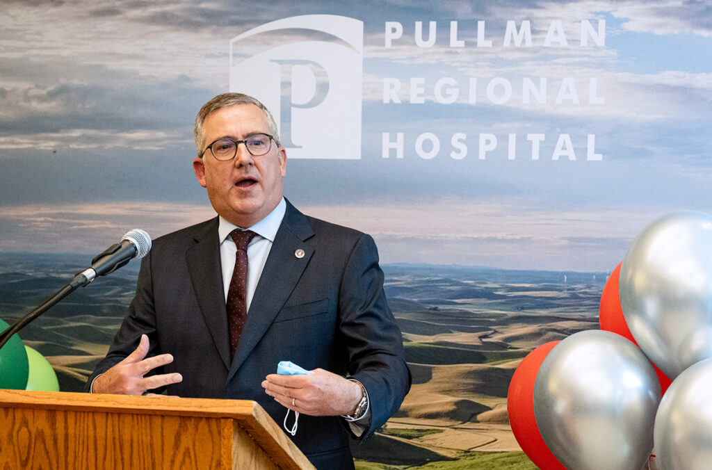 WSU President Kirk Schulz speaks during the Family Medicine Residency Center ribbon-cutting ceremony.