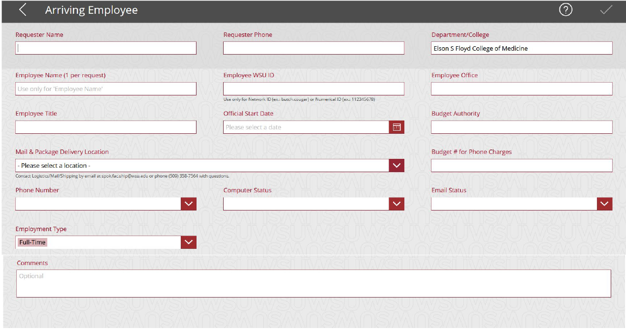 MAC arriving employee form.