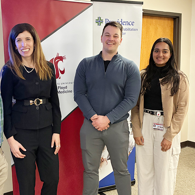 Dr Sabrina-Paganoni and MD students Scott Erickson and Pranathi Darbha.