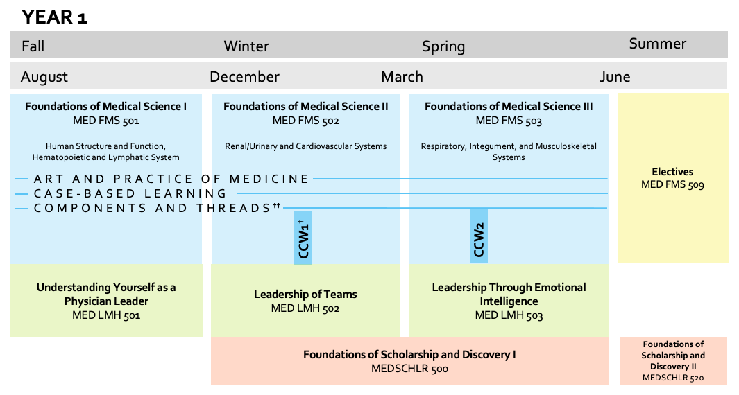 Chart of the Curriculum Schematic for Year 1 MD Students.