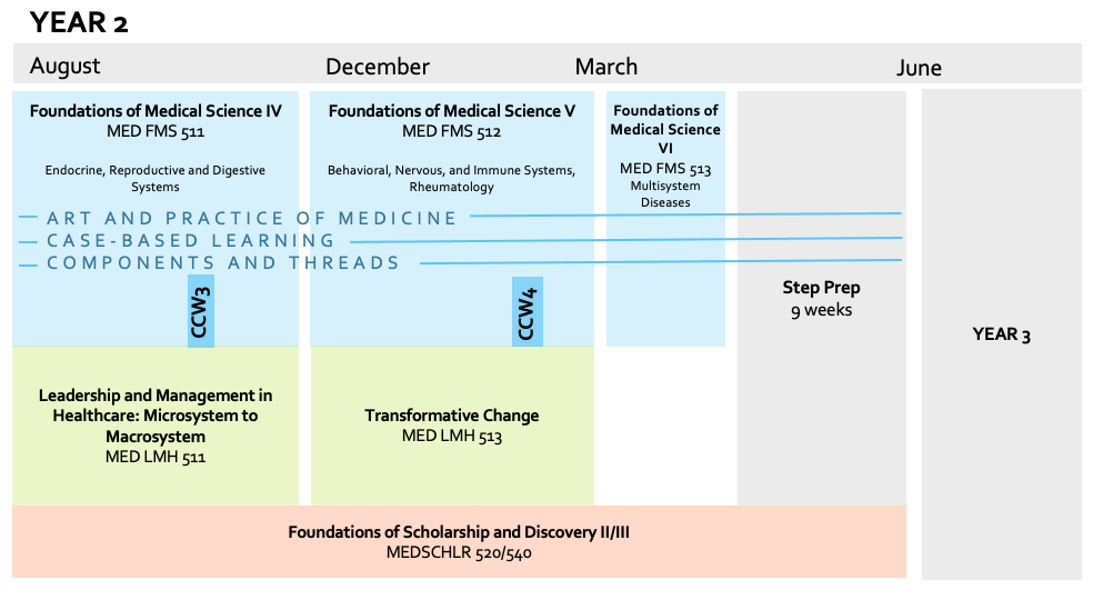 Chart of the Curriculum Schematic for Year 2 MD Students.