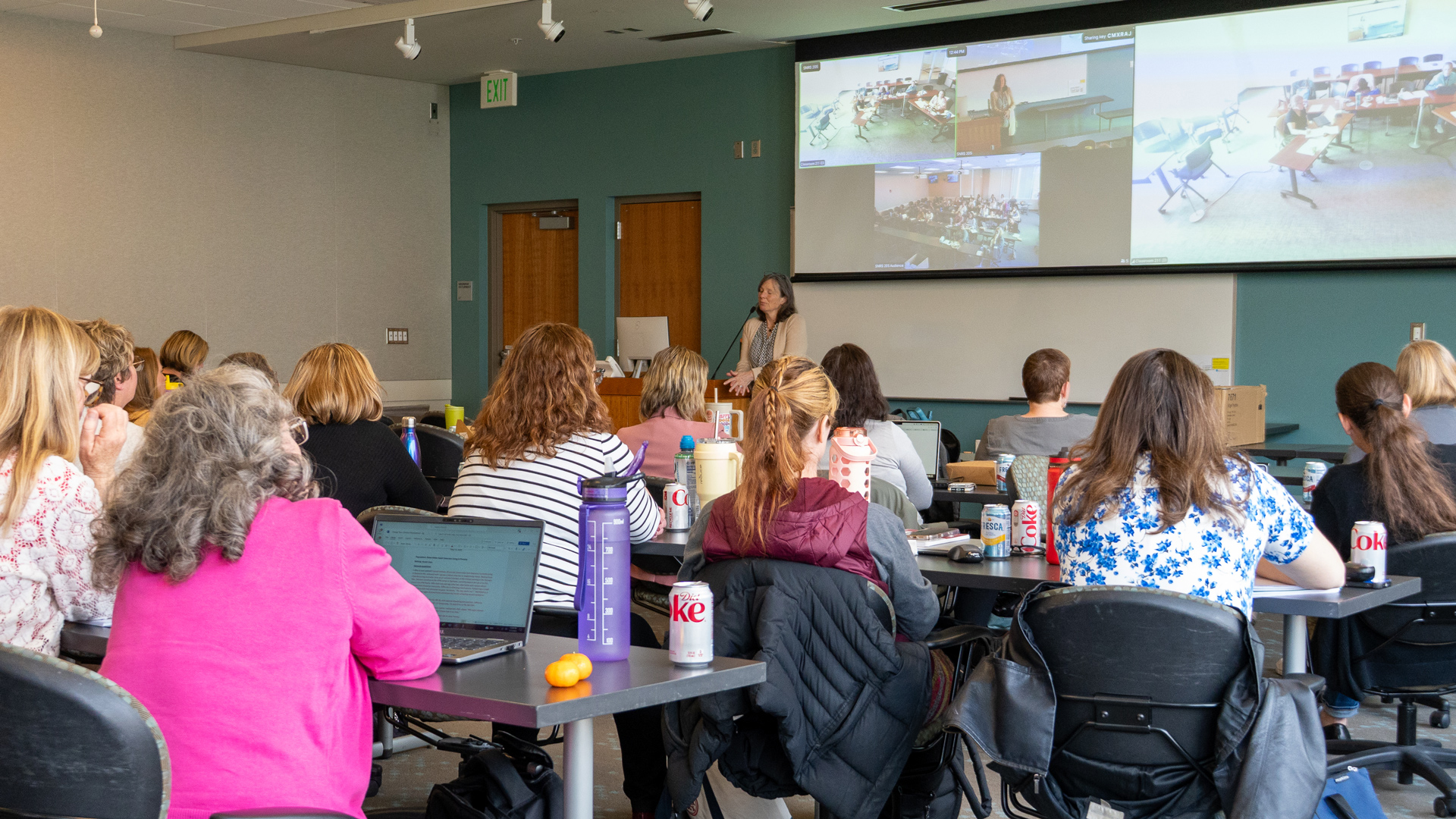 Nursing speaking to a group in a classroom setting. 
