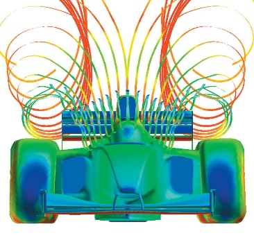 A depiction of airlflow around a formula one vehicle.