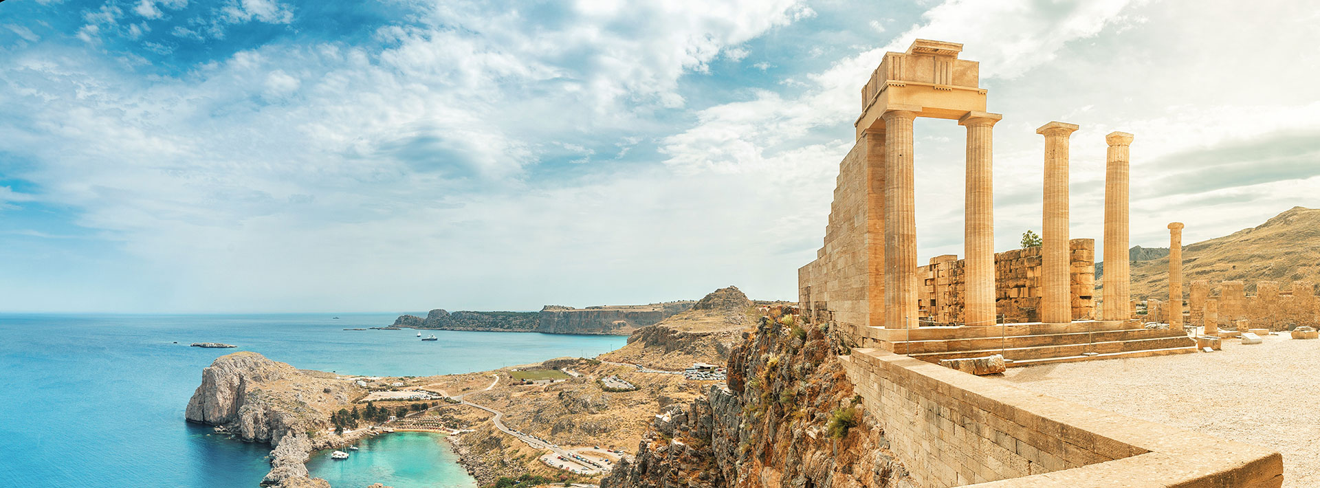 Picture of coastline with old stone building ruins