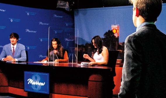 Students doing broadcast from Murrow News 8 studio