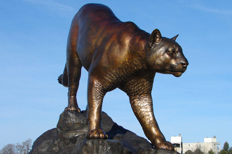 Cougar statue on a clear, blue day