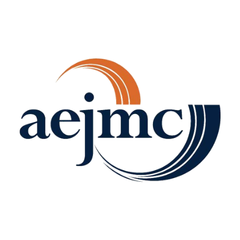 Association for Education in Journalism and Mass Communication (AEJMC) logo in orange and dark blue