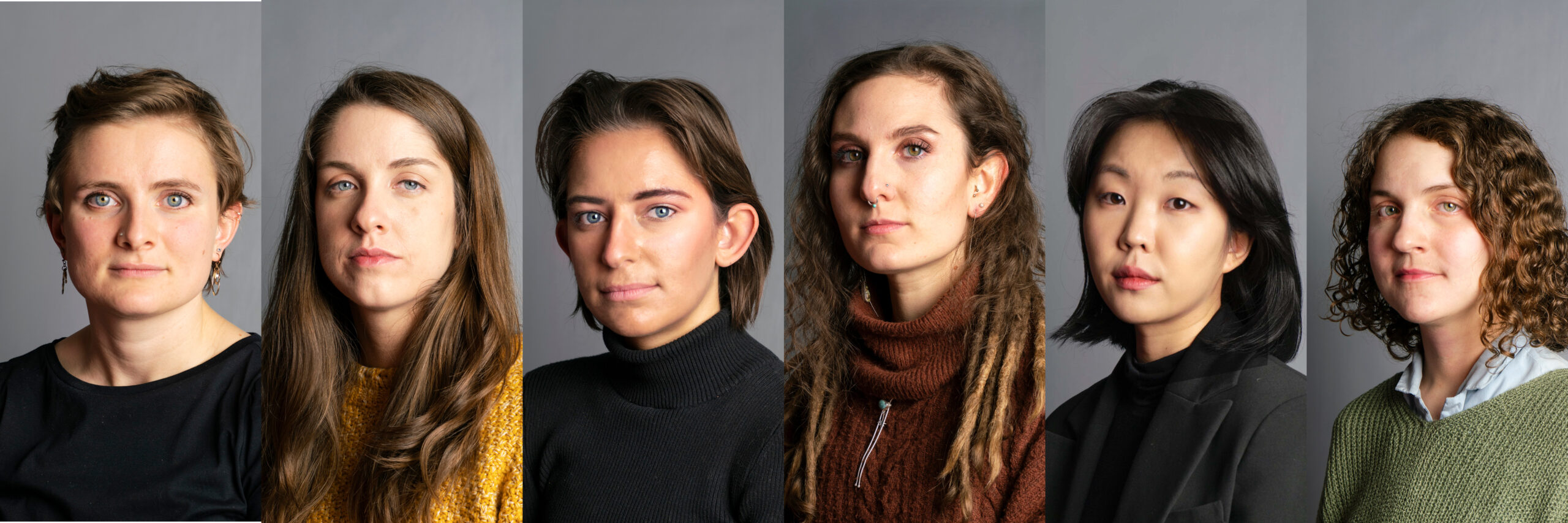 Compilation image of six portraits of the Master of Fine Arts Thesis graduate candidatess