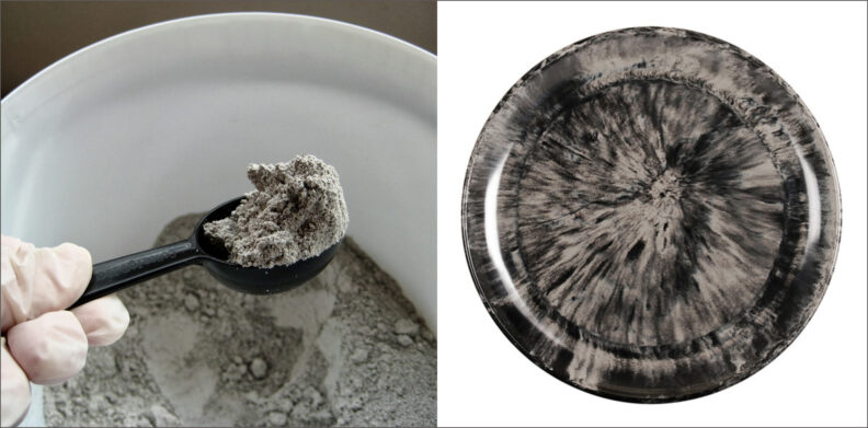 Mt St Helens ash and a ceramic plate with ash glaze