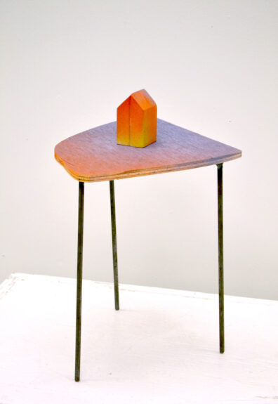 beautiful artwork on a pedestal table made from pine, steel, acrylic paint