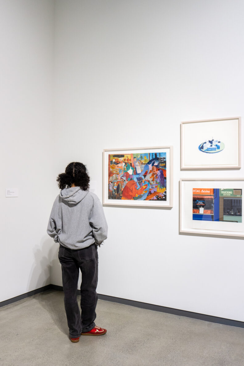 Image of museum visitors enjoying the Faculty Remix Exhibition Reception on 01/16/25