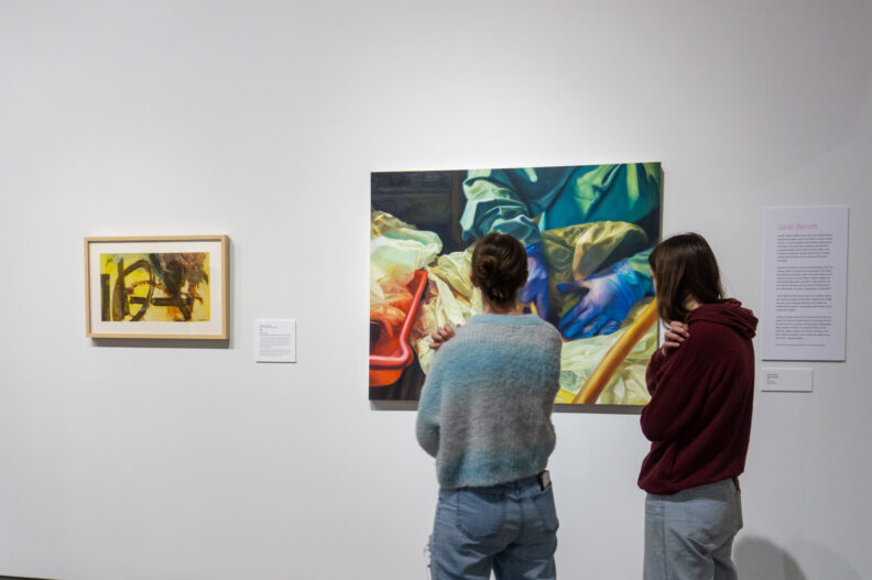 Image of museum visitors enjoying the Faculty Remix Exhibition Reception on 01/16/25