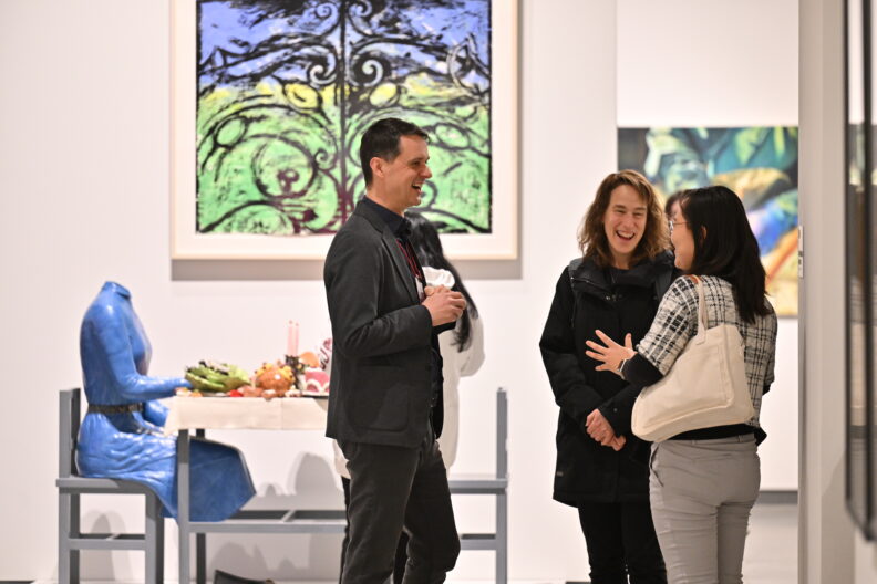 Image of museum visitors enjoying the Faculty Remix Exhibition Reception on 01/16/25