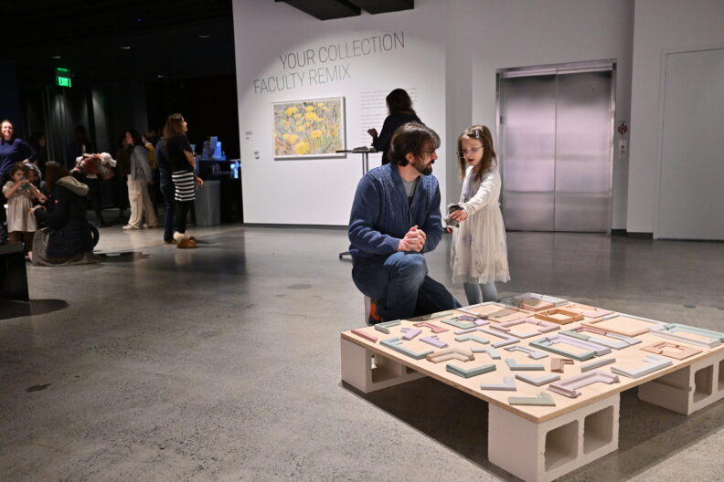Image of museum visitors enjoying the Faculty Remix Exhibition Reception on 01/16/25