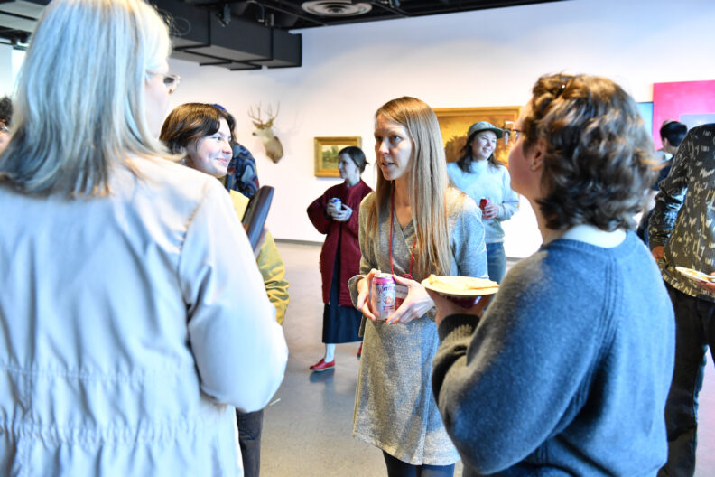 Image of people enjoying the MFA Reception and Artist Talks on 04/04/25
