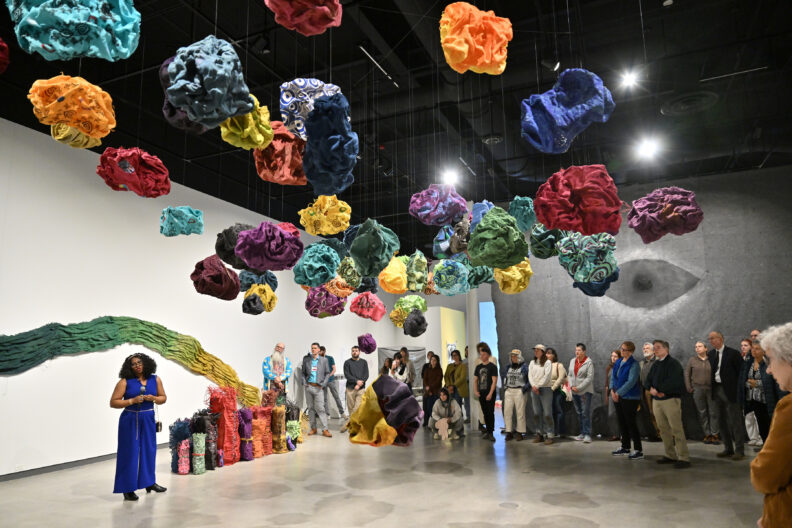 Image of people enjoying the MFA Reception and Artist Talks on 04/04/25