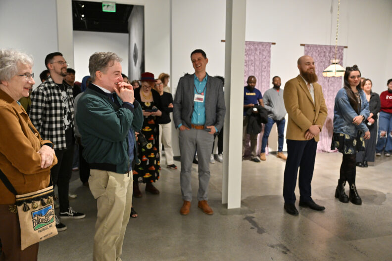 Image of people enjoying the MFA Reception and Artist Talks on 04/04/25