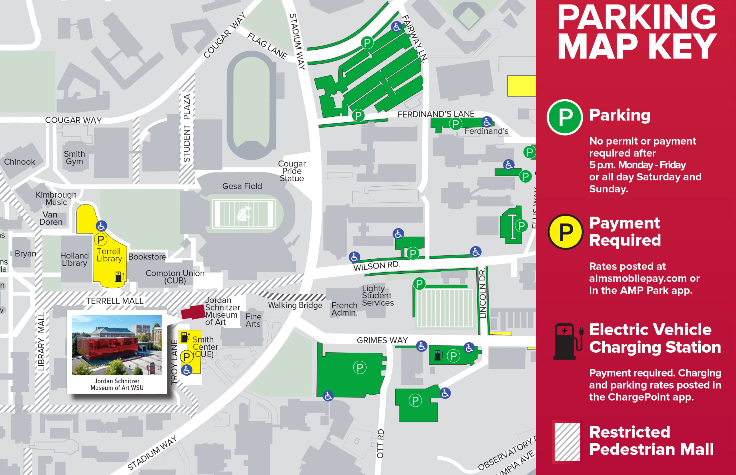 Colorful Blocked aerial view of WSU Campus with museum marked
