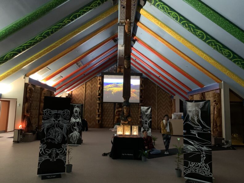 Pre-data collection set-up at the Auckland University of Technology marae Māori meeting house.