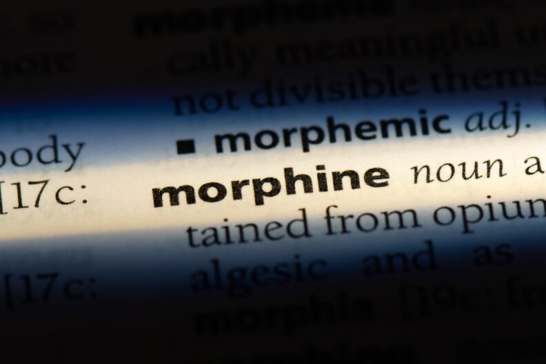 morphine word in a dictionary. morphine concept.