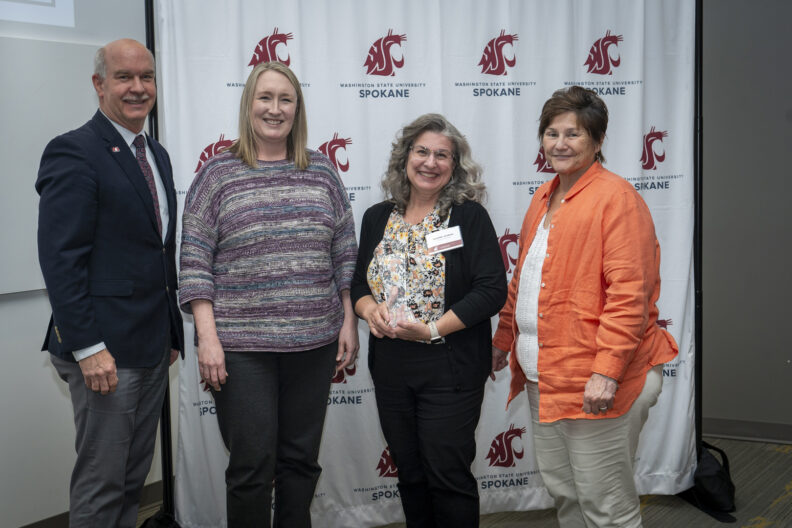 Chancellor Daryll DeWald, Anne Mason, Associate Dean of Academic Affairs, Annette Jenkins, Assistant Professor, and Dean Mary Koithan at the 2025 Chancellor's Excellence Awards.