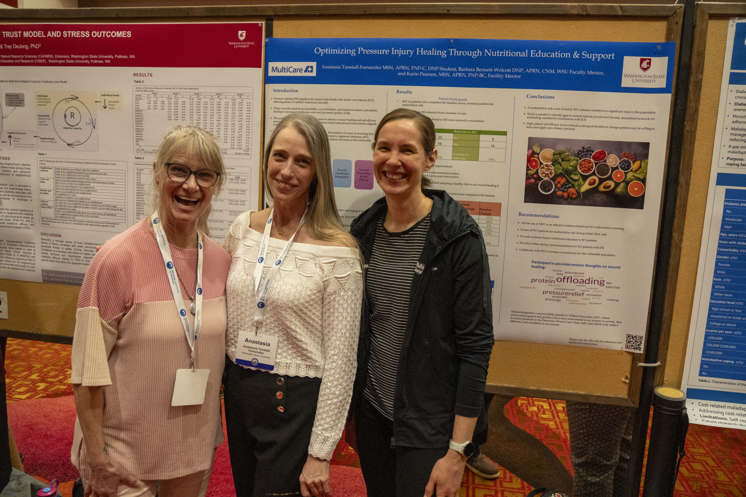 Barbara Bennett-Wolcott, DNP, APRN, CNM (WSU Faculty Mentor), Anastasia Tunstall-Fernandez, APRN, FNP-C, DNP Student, Karin Pearson, MSN, APRN, FNP-BC, Facility Mentor at the WIN 2025 poster session.
