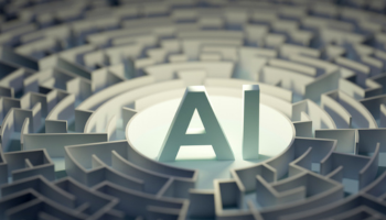 AI letters rendred over a circular maze image.