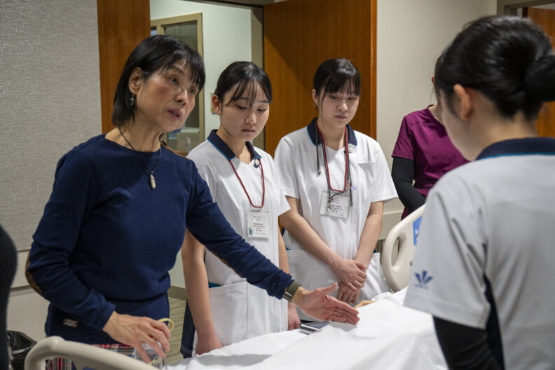 Iwate students learning about simulation in the WSU College of Nursing Center for Experiential Learning.