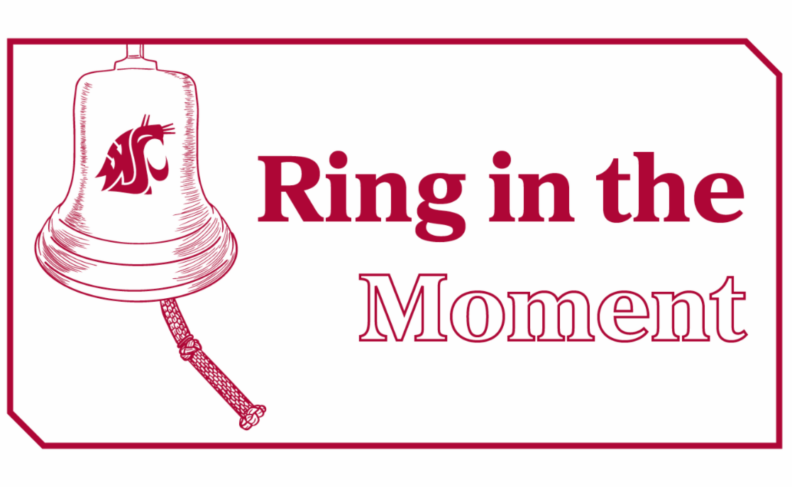 Ring in the moment, showing a hand drawn illustration of a bell with the WSU cougar head logo.