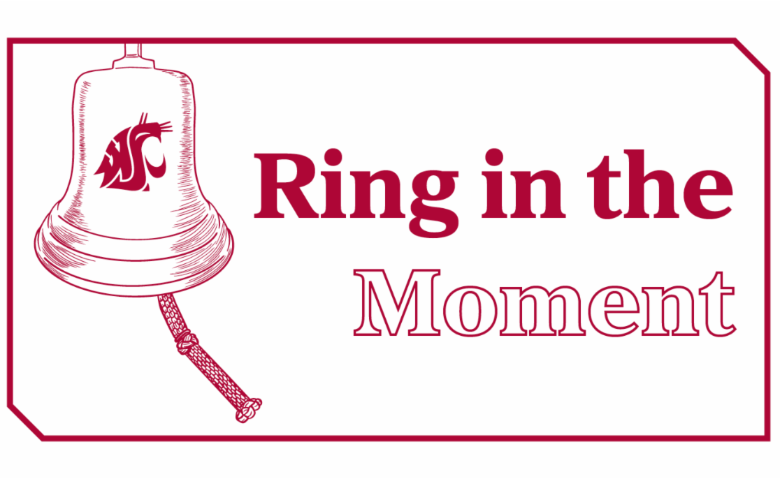 Ring in the moment, showing a hand drawn illustration of a bell with the WSU cougar head logo.