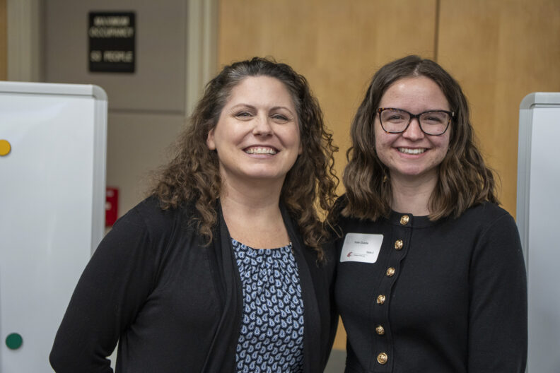 Honors mentor Erin Dixon Ferraro, MN, RN, CMSRN (left), Kate Guede, BSN ’26 (right).