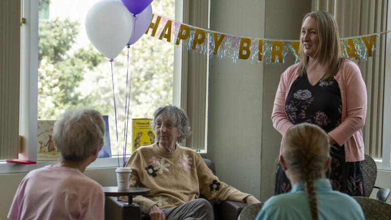 Sue Perkins at an early birthday celebration attended by staff, faculty, and alumni of the WSU College of Nursing on Friday, April 10, 2026. Photo credit: Brad Schwartz