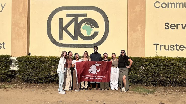 Nursing students pose for a photo on their first day in Zambia.