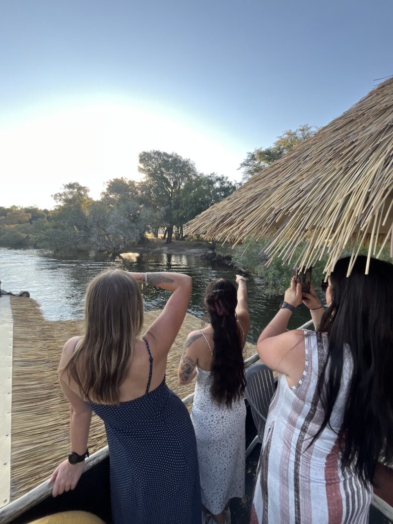 Golden hour on the Zambezi River did not disappoint. As we cruised along the river, cameras were constantly in hand and every movement along the shoreline sparked excitement as we searched for wildlife. Whether spotting animals in the distance or sharing the moment with one another, the evening offered a memorable start to our time in Livingstone and built anticipation for the adventures that awaited us in Botswana’s Game Camp the following day. Photo: Abdinasir Hussein.