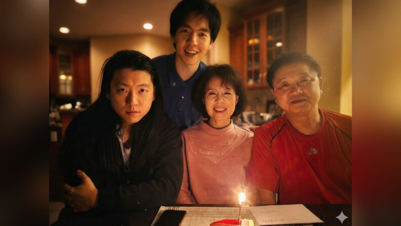 Taek Huh, pictured with his brother, mother, and father.