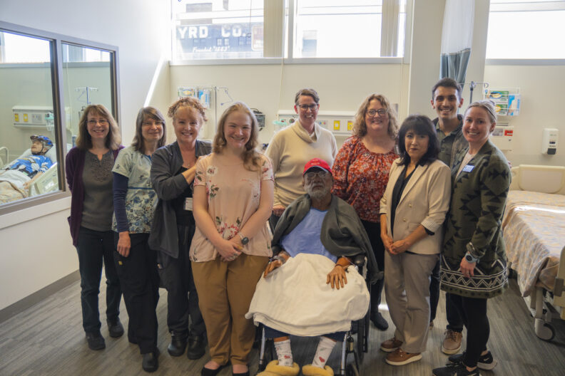 Pictured: Barb Wallace, Bev Mayfield, Christine Hayes, Bridget Pretz, Aimee Nechanisky, “Mr. Roberts”, Theresa Barenz, Sylvia Gobel, Cade Sanchez, Michelle Pelchat. Not picture: Mikayla Daniels. Photo: Brad Schwartz, WSU College of Nursing.