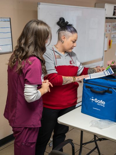 WSU College of Nursing student, Esther Roeber, with Meghan Fitzpatrick, DNP-PH, RN, a clinical assistant professor and community health level lead. Photo: Brad Schwartz, WSU College of Nursing.