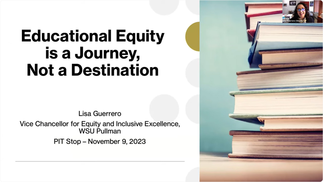 Watch a recording on YouTube of the Nov. 4, 2023 PIT Stops session facilitated by Lisa Guerrero. The session was titled “Education Equity is a Journey, Not a Destination.”