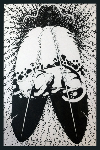 Art of eagle feathers with a cougar camouflaged in