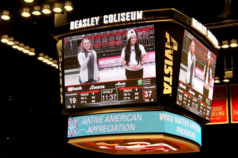 Jacklyn Brendible (Tsimshian), chair of the ASWSU Ku-ah-mah student organization, and Jaissa Grunlose (Colville)