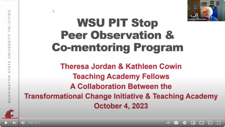 Watch a recording of the Oct. 4, 2023 PIT Stops session on YouTube. The session was titled “Peer Observation and Co-mentoring Program.”